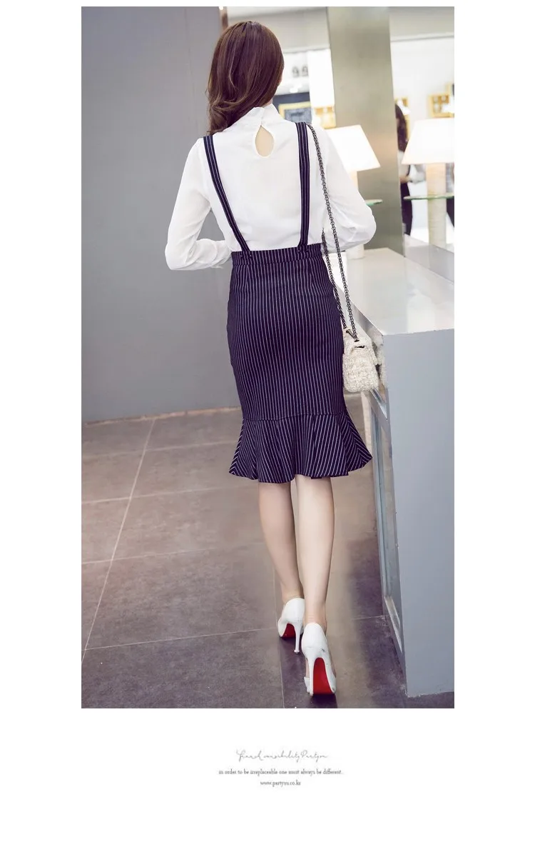 High Quality High Waist Striped Ruffles Lap Mermaid Skirt Women Casual Suspender Skirt Ladies Slim Pencil Skirt Free Shipping