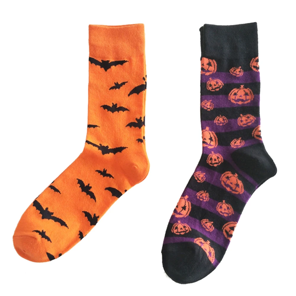 Популярные носки с принтом для Хэллоуина, вечерние мужские носки с принтом тыквы и летучей мыши, дышащий хлопок, до середины колена, носки для лодок/мужские носки/забавные носки/носки