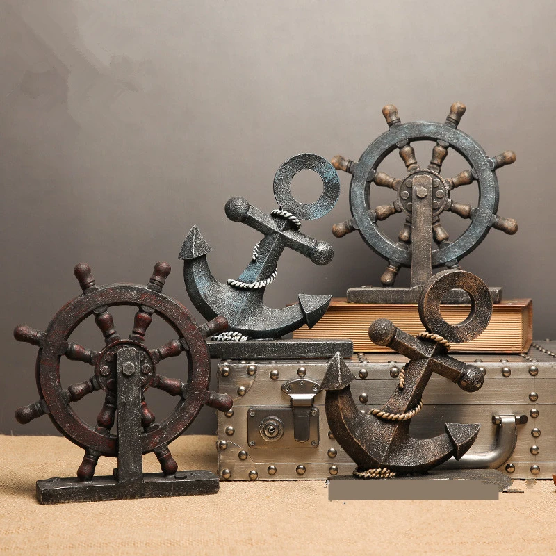 Multiple Styles Resin Anchor Rudder Gearwheel Sailboat Figurines Creative Europe Mediterranean Home Decor Miniatures Gift | Дом и сад