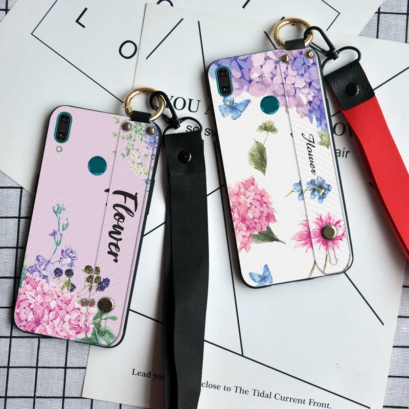 

Wrist Strap Silicone Case For Huawei Y9 2018 Hand Band Neck Strap Back Cover For Huawei Y9 / Y9 Prime 2019 Stand Coque