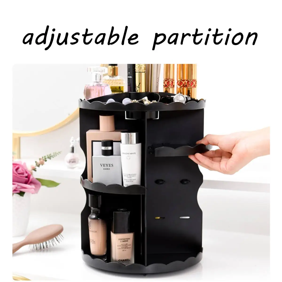 

360-degree Rotating Cosmetic Storage Box Makeup Organizer Brush Holder Jewelry Organizer Case Adjustable Jewelry Makeup Shelf