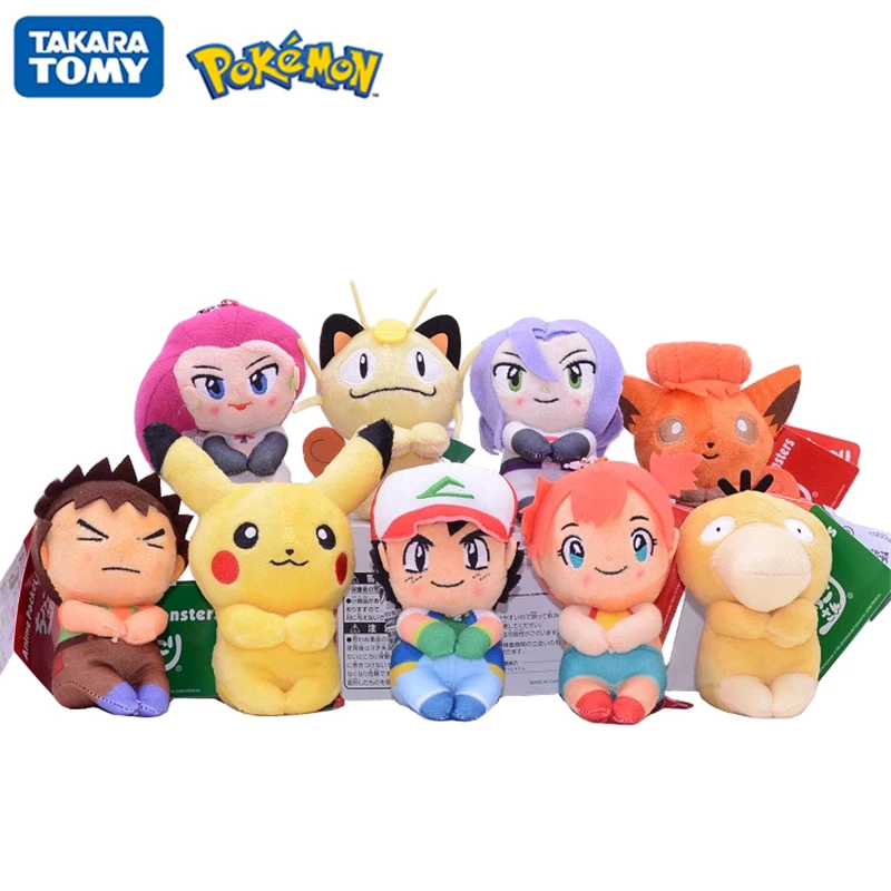 

10cm Tomy Original Pokemon Plush Keychain Toy Pikachu Ash Ketchum Figures Collection Kawaii Plush Pendant Dolls Toys Kids Gifts