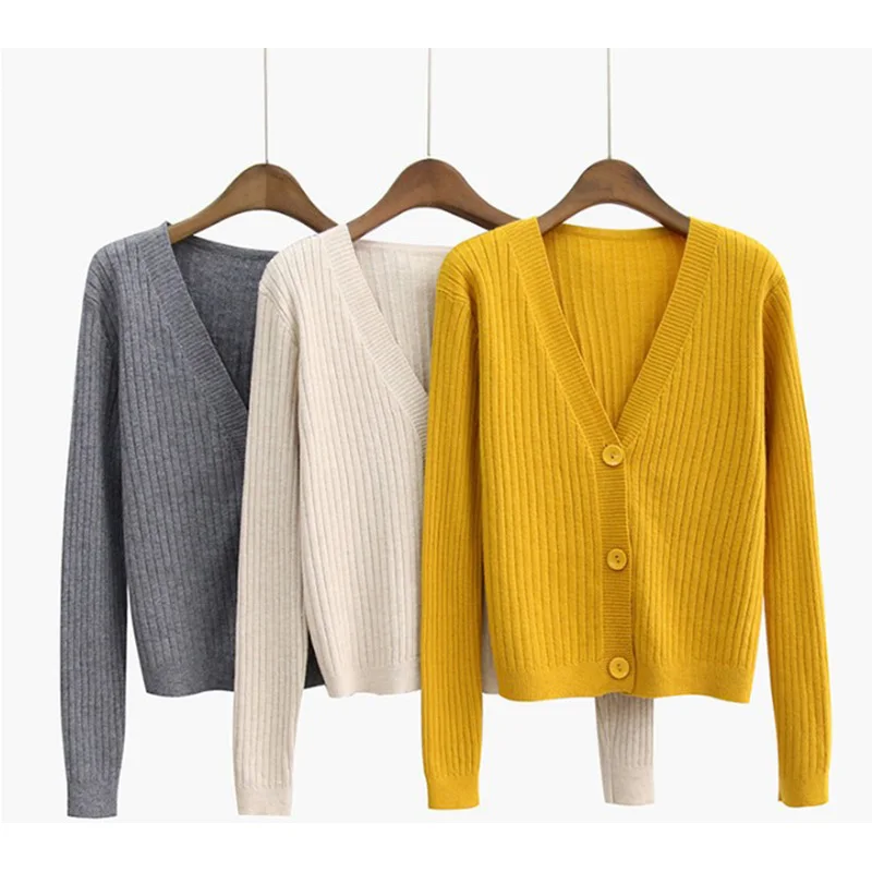 

Knitting Cardigan Women Sweaters Coat New Solid Spring and Autumn Fashion V-Neck Long Sleeve Knit Sweater Coat Tops