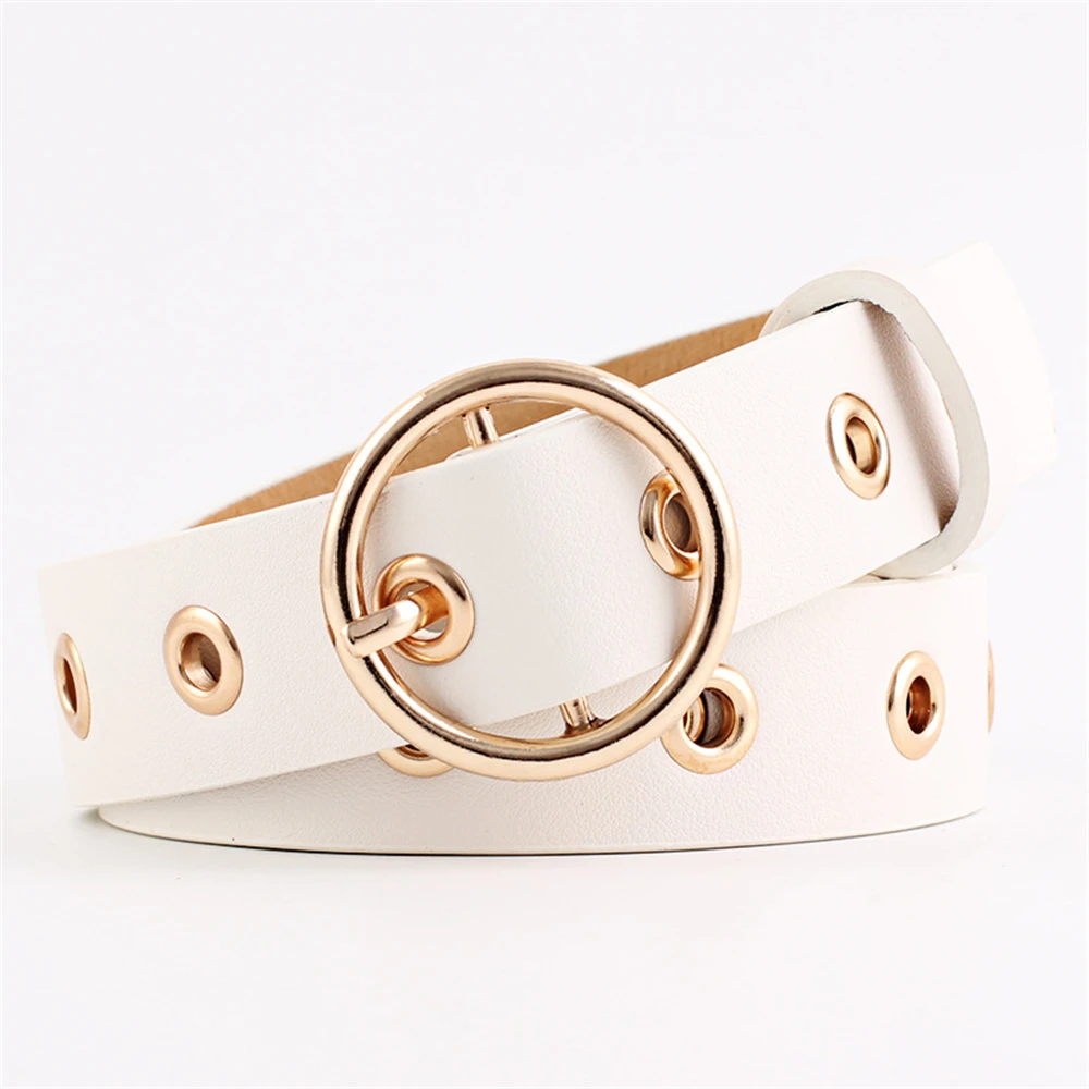 RAINIE SEAN Women Belt Round Buckle Fashion Leather Belt for Women Black Pink White Blue Red Ladies Accessories Belts