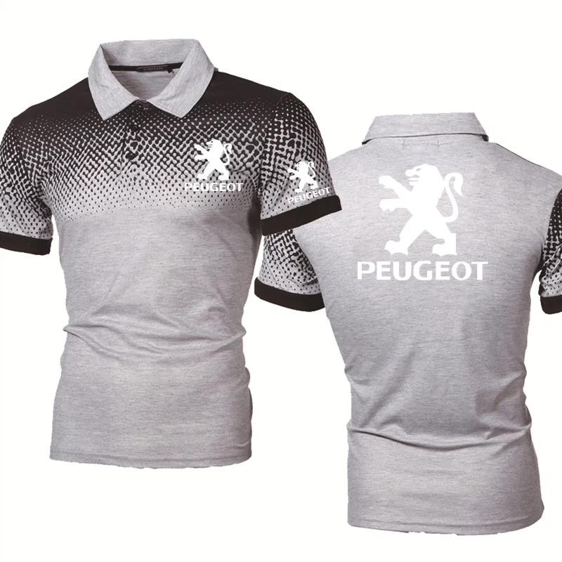 Polo con logotipo de coche Peugeot para hombre, camiseta de manga corta de algodón con gradiente informal a la moda, de verano