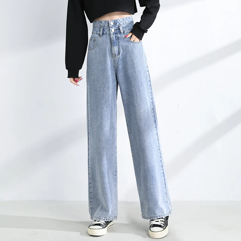 

2021 Streetwear Wide Leg Jeans For Women High Waist Jeans Denim Pants Full Length Trousers Jean Femme