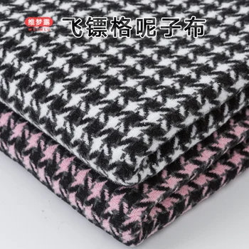 

Autumn and Winter Thickening Black and White Pink Houndstooth Fabric Double-sided Woolen Cloth Coat Jacket Skirt Flannel Fabric