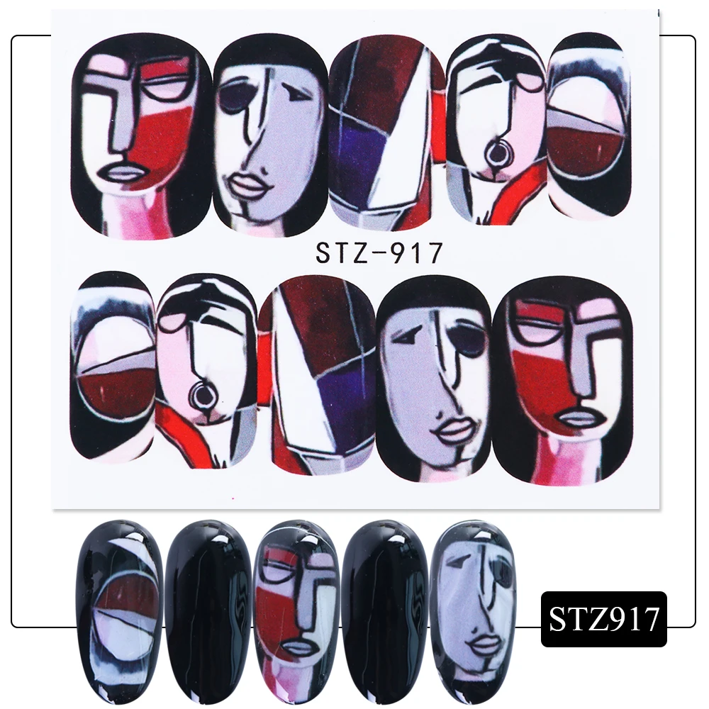 1pc Abstract Face New Design Water Nail Decals and Sticker Cool Girl Manicure Full Slider Nail Art Decorations Tips CHSTZ906-921 - Цвет: STZ917