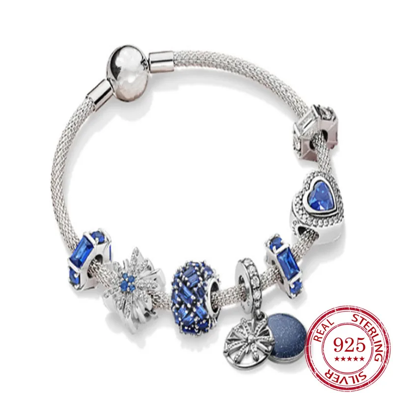 S925 стерлингового серебра яркий фейерверк Blue Charm браслет из бисера подходят к