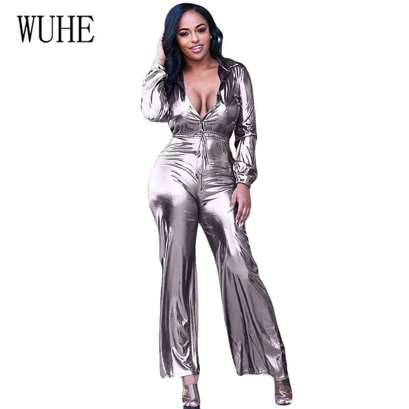 

WUHE Elegant Reflective Women Rompers Overalls Long Sleeve Hollow Out Autumn Casual Go Out Smooth Reflection Femme Playsuits