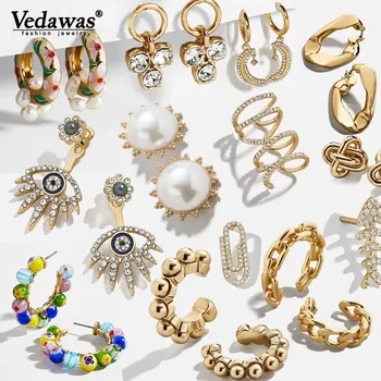 

Vedawas 2020 Fashion Safety Pin BA Earring 2020 Newest Summer Eye Heart Natural Pearl Hoop Earring for Women Jewelry Wholesale