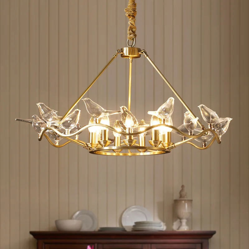 Креативная люстра из скандинавского стекла с птицами, люстры для ресторана, светодиодный светильник для гостиной, спальни, E14, 220 В, золотой цвет