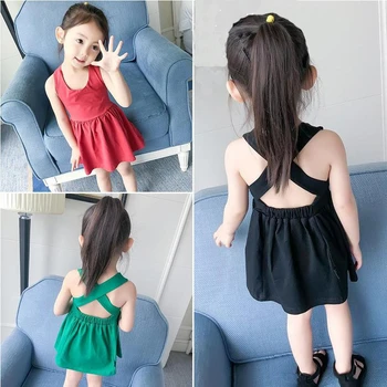 

Fashion Girl Dress Summer Backless Thin Cotton Beach Princess Casual Dress Girls Sleeveless Holiday Party Dress Sundress 1-6Y