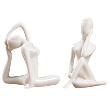 

2x Abstract Art Ceramic Yoga Poses Figurine Porcelain Yoga Lady Figure Statue Home Yoga Studio Decor Ornament 4 & 8