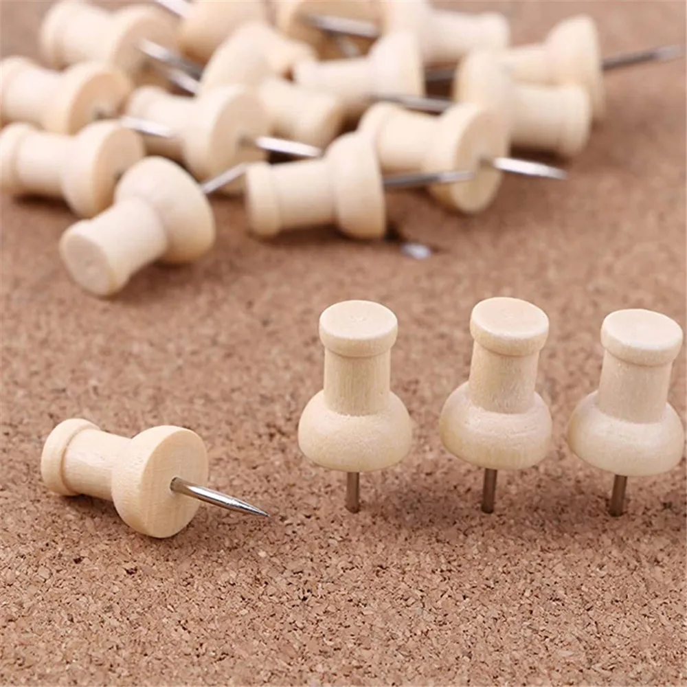40 unids/caja mapa chinchetas de madera alfileres Diy pulgar tachuelas para fotos de corcho Junta Oficina estudiante papelería de la escuela suministros