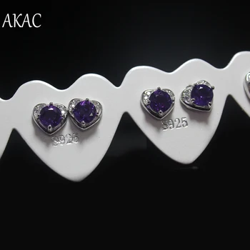 

Free shipping AKAC stone beads size approx5mm natural purple amethyst quartz stud earrings for women earrings send randomly
