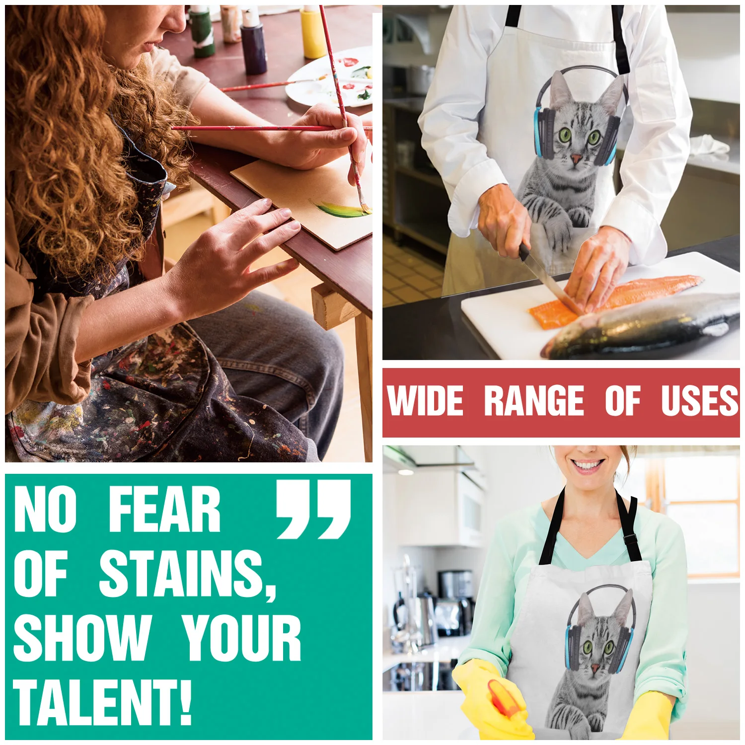 Kitchen Apron Cats Wearing Headphones Sleeveless Canvas Aprons for Men Women Home Cleaning Tools