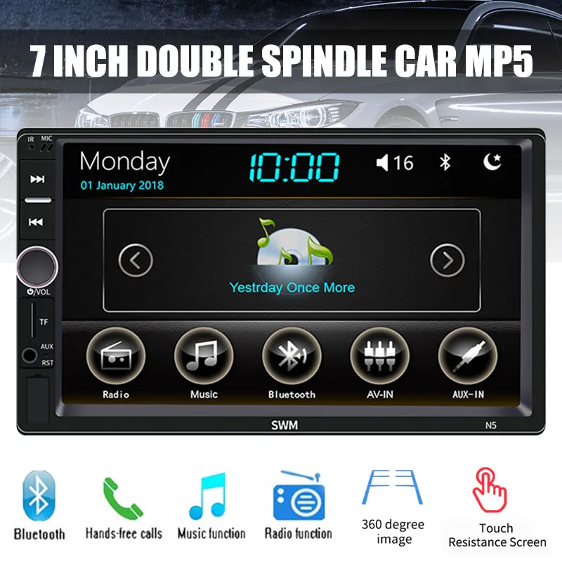 Vehemo Car Bluetooth MP5 FM/USB/AUX 2DIN 360 Video Function Car MP5 Player Stereo Audio Auto MP5 Player TF Universal