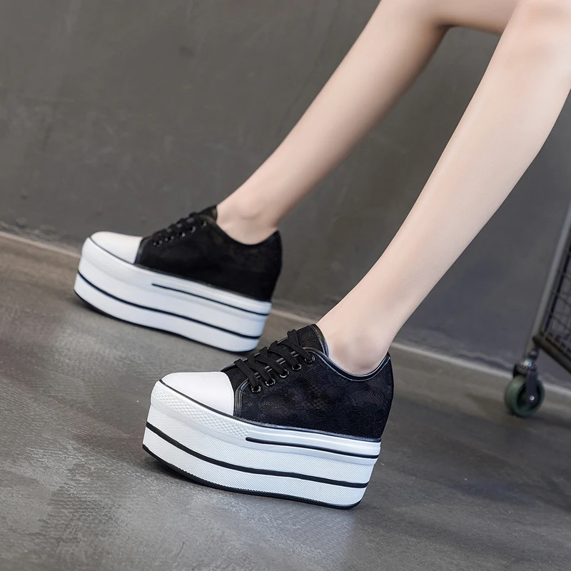 Lace High Platform Wedges for Women Heels White Sneakers Summer Sneakers Woman Black Shoes