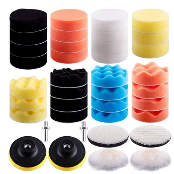 

38 Pcs Polishing Pad Kit 2 in 1 Car Foam Drill 7-5 inch & 31-3 inch Buffing Pads Car Care Polisher Waxing Polishing