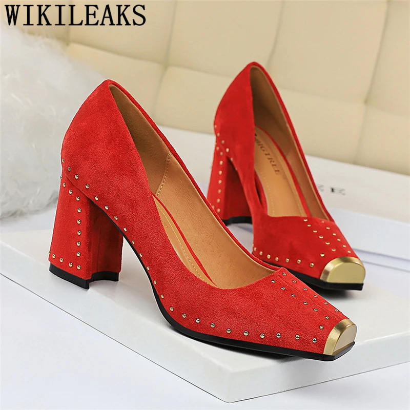

block heel shoes wedding shoes red heels elegant shoes for woman fashion women high heels tacones altos mujer sexy scarpe donna