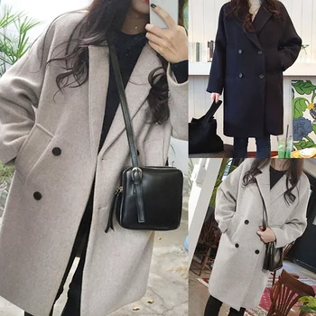 

New Thin Wool Blend Coat Women Long Sleeve Turn-down Collar Outwear Jacket Casual Autumn Winter Fashion Overcoat