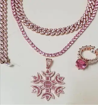 

16" 18" iced out bling women jewelry 2020 Christmas hot selling 5A baguette Snowflake pendant tenis chain necklace