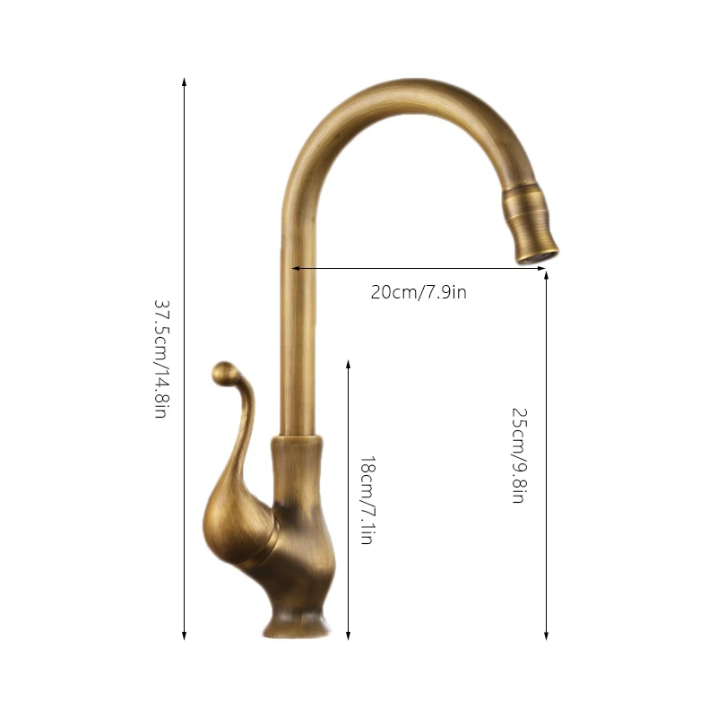 Античный бронзовый латунный кухонный кран ретро кран для раковины Одиночная Вращающаяся ручка носик холодная горячая вода кран-смеситель на бортике