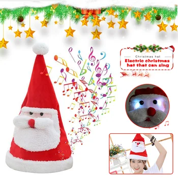 

Electric Christmas Hat Plush Toys Sing Swing Santa Claus Hat Washable Xmas Decor @LS
