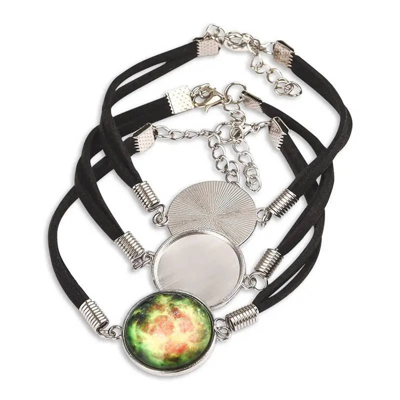 Bracelets Vierges Avec Cabochons En Verre - Lot De 10 Pour Création DIY, Sublimation Ou Personnalisation - Cuir Synthétique, Réglable