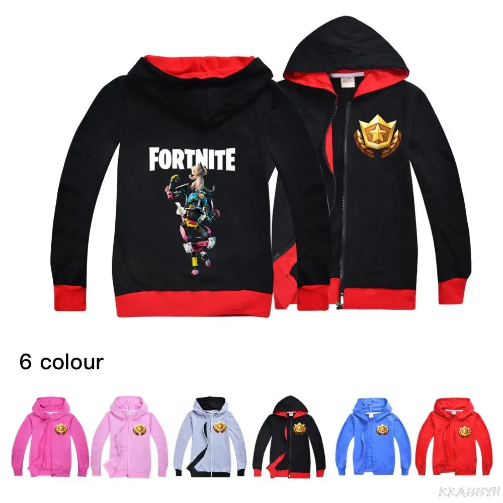 Осенняя одежда для маленьких мальчиков и девочек Fortnites, новинка, Детская толстовка на молнии с капюшоном, Мультяшные топы, пальто для девочек