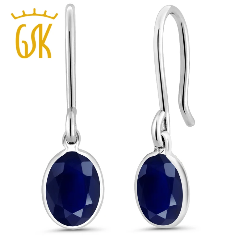 

GemStoneKing 2.04 Ct Oval Natural Blue Sapphire Women's Earrings Solid 925 Sterling Silver Drop Earrings
