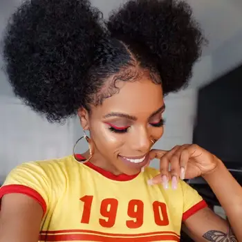 

Drawstring Ponytail for Women Black Short Kinky Curly Synthetic afro puff Extension Donut Chignon Hairpieces Updo Hair Extension