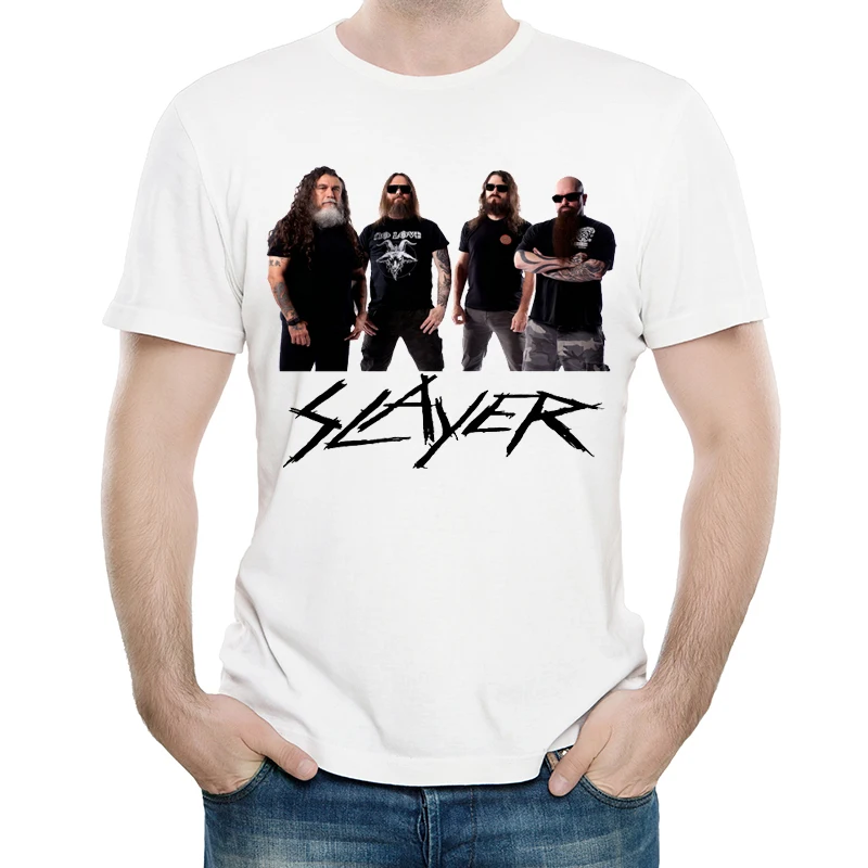 Slayer футболка белого цвета Мужская мода короткий рукав группа Логотип Футболка