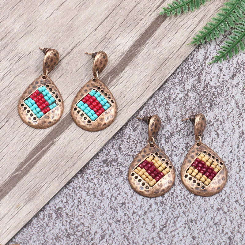 

8Seasons Vintage Geometric Oval Colorful Rice Bead Alloy Drop Earrings For Women Party Club Bohemian Style Earrings Jewelry