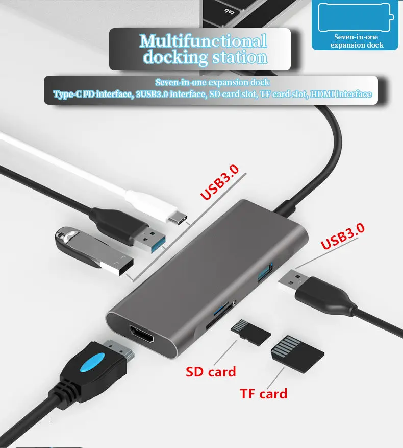

Type-c docking station HDMI HD 4k usb3.0 HUB all-in-one converter multi-function hub for phone MacBook Pro Air Huawei XiaoMi
