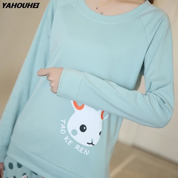 

2019 Autumn Winter 100% Cotton Pajamas Sets For Women Long Sleeve Cute Girls Cartoon Pyjamas Lounge Gifts Homewear Home Clothing