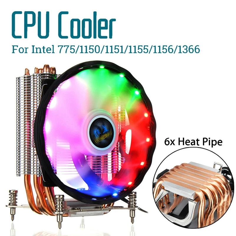 Процессорный кулер 6 тепловым стержнем heat pipe 120 мм Rgb вентилятор для Lga 775/1150/1151/1155/1156/1366 Au