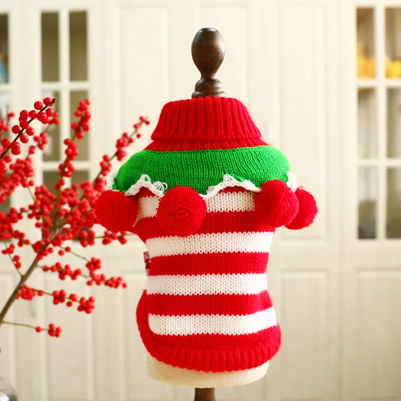 Dog Sweater Christmas Striped Cute Wool Ball Sweater Winter Warm Dog Coat Clothes Cat Jacket Pullover Ropa Para Perro