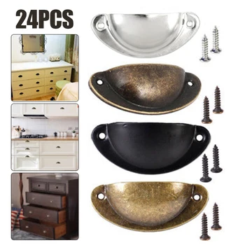 

24pcs Kitchen Cupboard Drawer Shell Pull Handles Retro Metal Handle And Furniture Knobs Handware