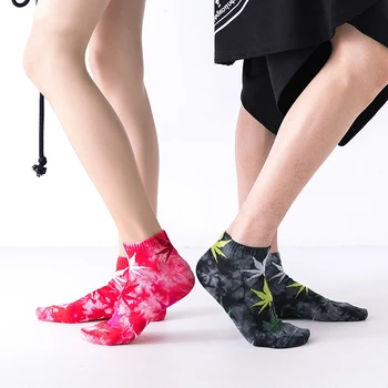 

1Pair Boat Socks Casual Short Socks Cotton Maple Leaves Short Length Street Socks Sports Pile Up Sweat Absorb Tie-dyed Socks Hot