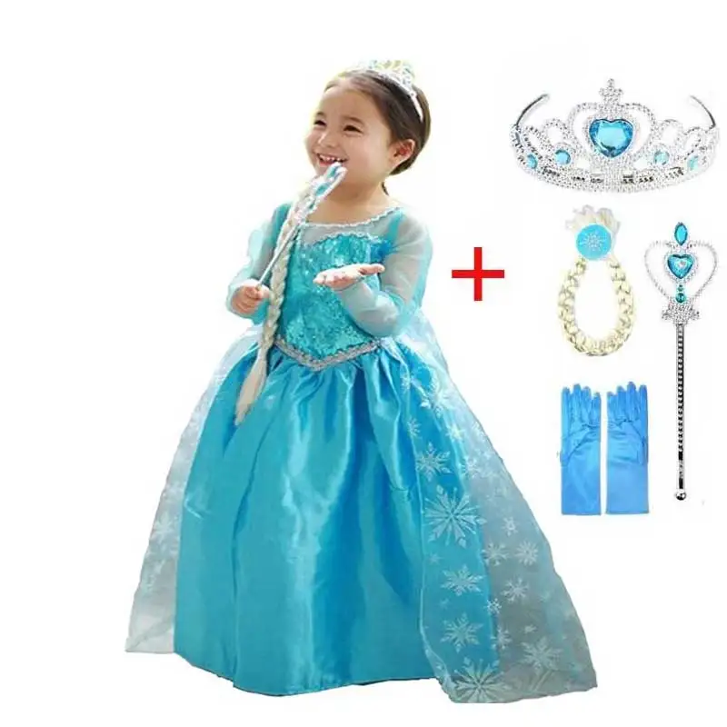 Elsa Dress Set Платье Эльзы для девочек; платье принцессы с длинными рукавами для девочек; платья Анны и Снежной Королевы для дня рождения и Хэллоуина; Детский костюм Эльзы - Цвет: Elsa Dress Set