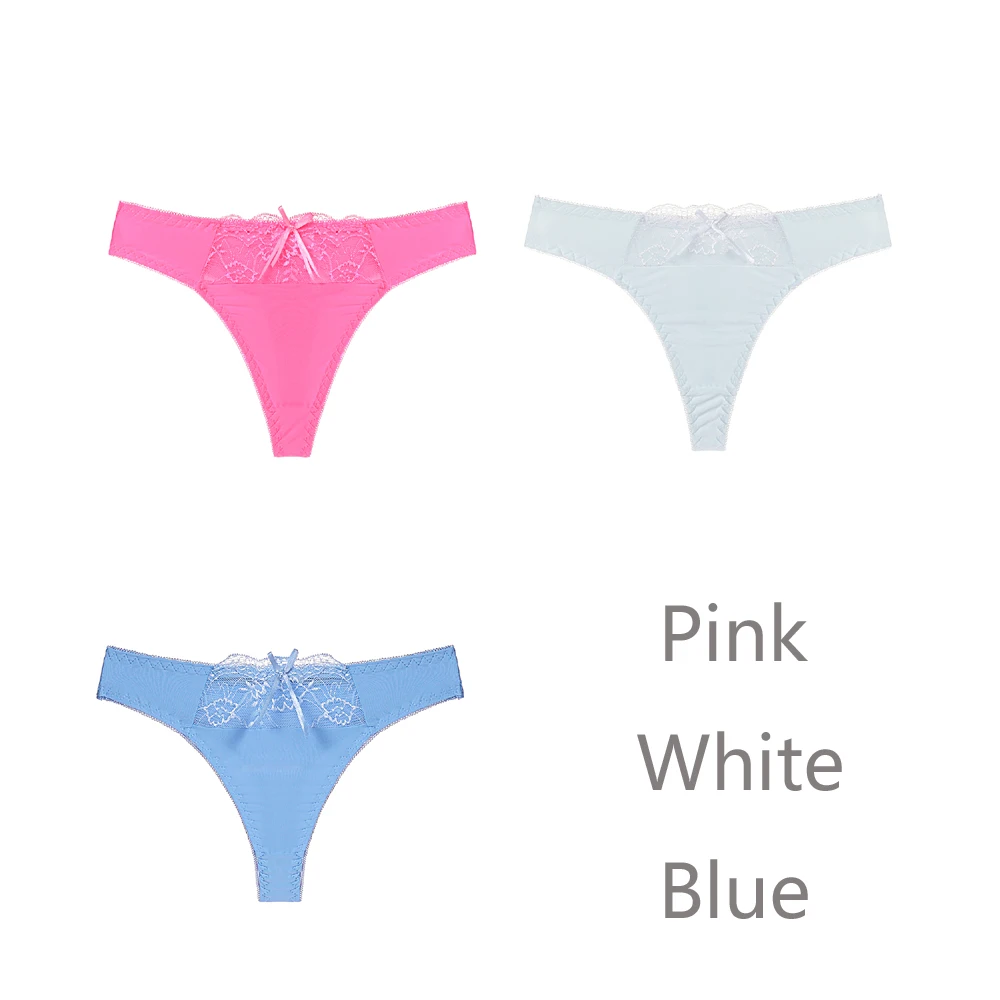 Pink White Blue 3 шт./лот, женские стринги, стринги, сексуальные бесшовные трусики, низкая посадка, стринги для женщин, одноцветные, размера плюс, нижнее белье для женщин, нижнее белье Танга - Color: Pink White Blue