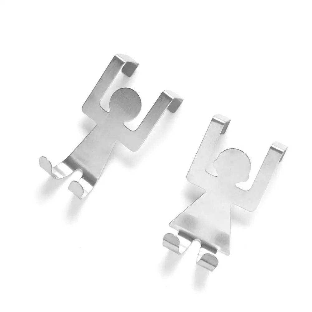

2PCS Stainless Steel Back Door Hooks Cartoon Traceless Nail Free Cabinet Storage Hook Self Adhesive Kitchen Wall Door Hook