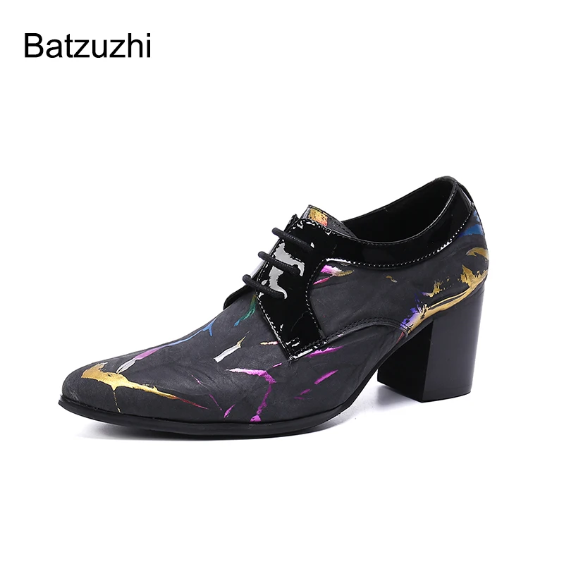 Batzuzhi 7cm High Heels Leather Men's Shoes Lace-up Luxury Handmade Party and Wedding Shoes for Men Botas Hombre, Big Size US12