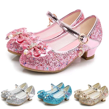 

2021 Spring Children Shoes Girls High Heel Princess Dance Sandals Kids Shoes Glitter Leather Fashion Girls Party Wedding Shoes