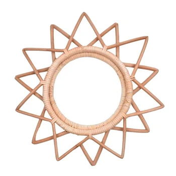 

Botique-Rattan Round Wall-Mounted Mirror Frame Nordic Natural Vine Handmade Mirror Frame Living Room Wall Hanging Ideas, for Liv