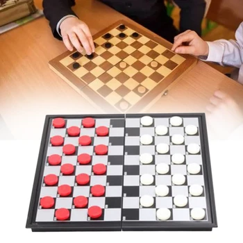 

Kids Toy Entertainment Checkers International Chess Set Board Game Backgammon Portable Magnetic Folding Gift Party Durable