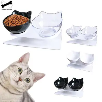 

Non-slip Double Bowls For Cats Pet Drinking Water Food Bowl Tilt Protect Cervical Spine Removable Clean Little Cat Dog Bowl