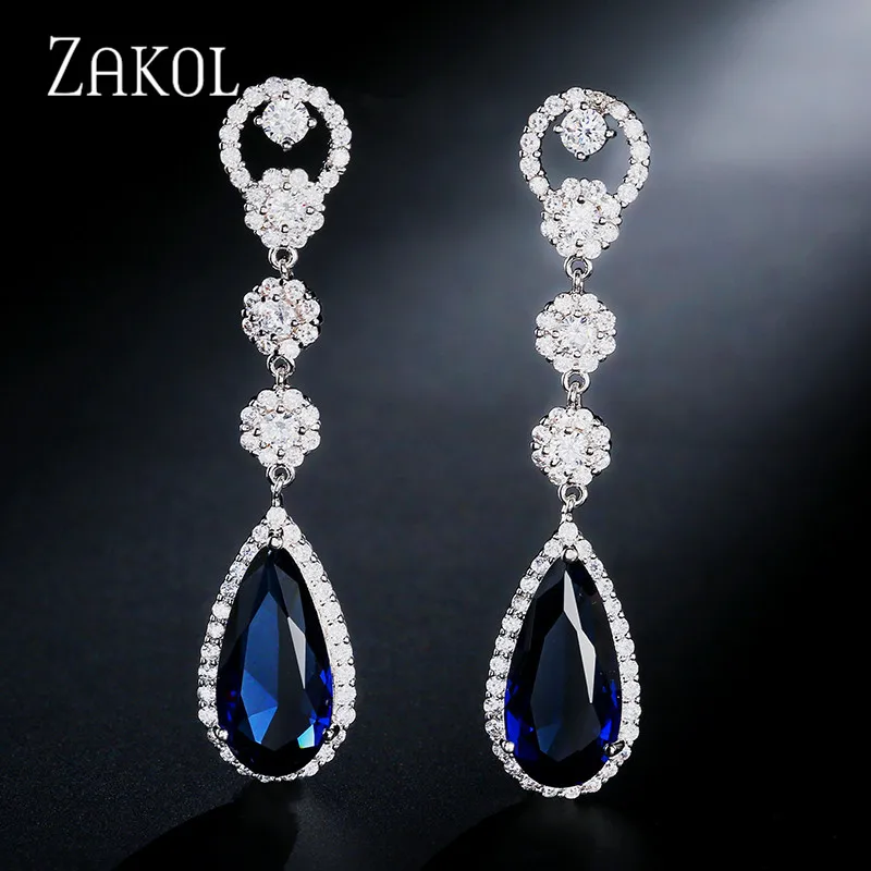 ZAKOL модные длинные висячие серьги-капли с кубическим цирконием, свадебные украшения для элегантных женщин FSEP311